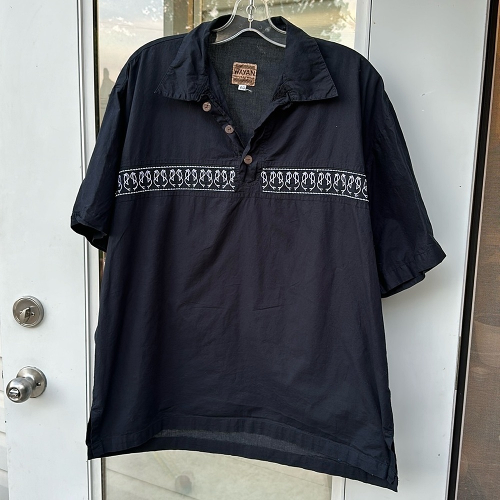 Wayan natural wear Vintage black white embroidery100% Algodon(Cotton)